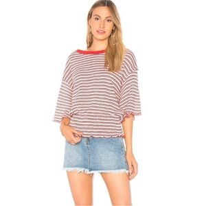 Free People Ebony Smocked Stripe Top in Red and White Women’s Small